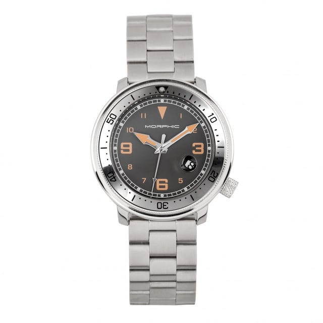 304L Surgical-Quality Stainless Steel Case, Precision Japanese Quartz Movement, Non-Glare Scratch-Resistant Mineral Crystal, Logo-Engraved Stainless Steel Caseback, 304L Surgical-Quality Stainless Steel Bracelet, Logo-Engraved Stainless Steel Box with Tongue and Safety Clasp, Luminous Hands, Luminous Markers, Magnified Date Display, 42mm Case Diameter, 5 ATM Water Resistance.