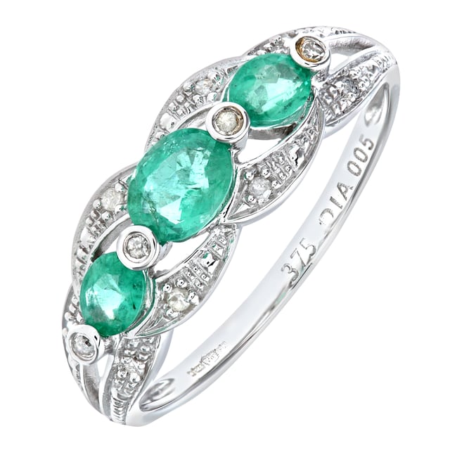 9K (375) White Gold: 2gr; # Diamond: 0.05ct; # Emerald: 0.71ct