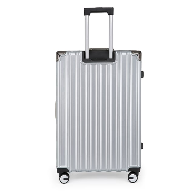 Entdecken Sie die perfekte Kombination aus Eleganz, Haltbarkeit und Komfort mit unseren robusten silbernen Hartschalenkoffern. Dieses Gepäckset mit atemberaubendem Finish ist für den modernen Reisenden gemacht und bietet Stärke und Eleganz für alle Ihre Reisen. Eigenschaften: Hochwertige Polycarbonatschale: Leicht und dennoch robust, bietet außergewöhnlichen Schutz vor Verschleiß. Verstärkter Aluminiumrahmen: Sorgt für Haltbarkeit und strukturelle Integrität und gewährleistet lang anhaltende Leistung. Zwei integrierte Schlösser: Sichern Sie Ihre Sachen mit zwei integrierten Kombinationsschlössern für mehr Sicherheit. 8 leichtgängige Doppelrollen: Bietet mühelose 360°-Manövrierfähigkeit, sodass die Navigation durch Flughäfen und belebte Straßen ein Kinderspiel wird. Ergonomischer Teleskopgriff: Entwickelt für bequeme Handhabung und Benutzerfreundlichkeit. Stilvolles Interieur: Vollständig gefüttert mit elastischen Riemen, Reißverschlussfächern und Netzteilern für geordnetes Packen. Verfügbare Größen und Spezifikationen: Kabine: Maße: 36 x 24 x 56 cm Gewicht: 2,70 kg Fassungsvermögen: 42 l Mittel: Maße: 43 x 28 x 65,5 cm Gewicht: 4,00 kg Fassungsvermögen: 70 l Groß: Maße: 51 x 32 x 76 cm Gewicht: 5,00 kg Fassungsvermögen: 110 l Das zeitlose Design sorgt für Eleganz und sorgt dafür, dass Ihr Gepäck leicht zu erkennen ist. Ob Sie mit leichtem Gepäck in der Kabinengröße reisen oder für eine lange Reise mit den mittleren und großen Koffern packen, dieses Set ist auf alle Ihre Reiseanforderungen zugeschnitten. – Hinweis: Bitte wählen Sie die gewünschte Größe. Größen werden einzeln und nicht in Sets verkauft.