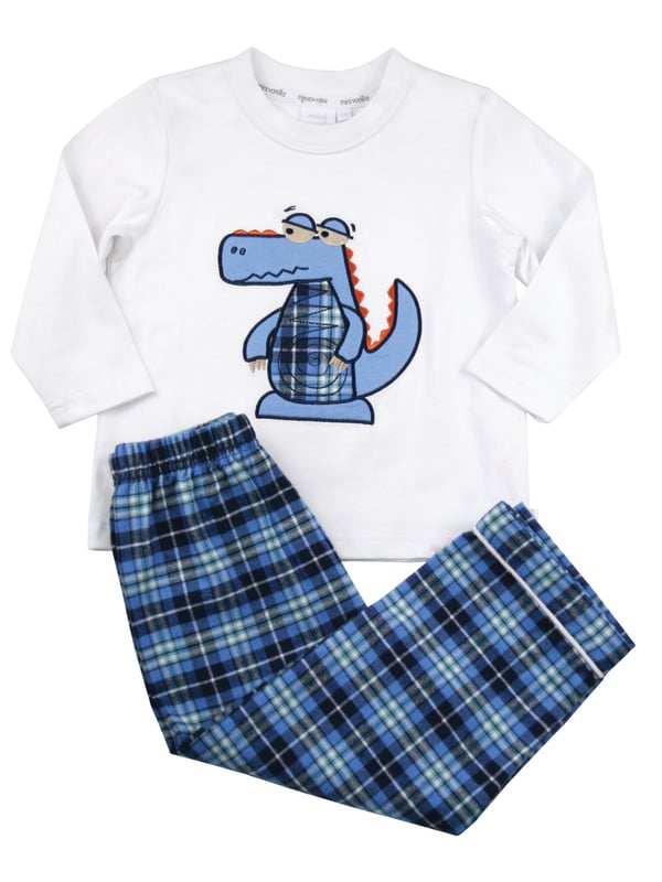 Snap Snap Snap! Very Cute Blue Crocodile Boys Winter Pyjamas
Little known fact: the secret to a good nights sleep is a great pair of pyjamas.  Classic fitting for extra comfort at bedtime!  Your little one will want to wear these awesome pyjama sets all day long.  The T-shirt could also be teamed up with jeans or joggers as day wear.  We've used the check fabric in the crocodile embroidery - seriously cute! A great gift too!
100% cotton
Machine Washable
Super soft luxury brushed cotton fabric
Crocodile Embroidery
Classic Fit
