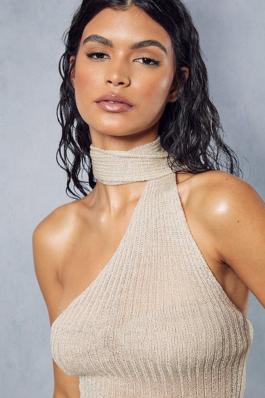 Sheer Knitted Choker Detail Mini Dress