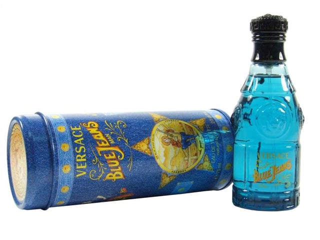 Versace design house launched Baby Blue Jeans in 1995 as a citrus aromatic fragrance for women. Baby Blue Jeans notes consist of  lime mandarin orange bergamot rosemary iris galbanum sandalwood patchouli musk vanilla and cedar.