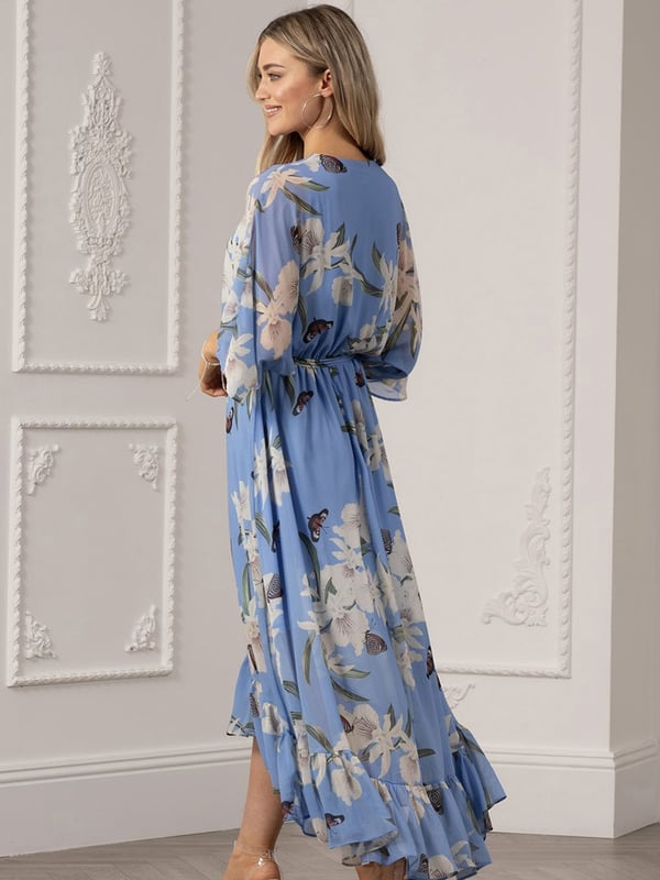 Yumi Floral Print Kimono Midi Wrap Dress