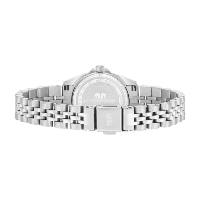 GENERAL INFORMATION:  • Targetgroup: Female  • Wristwatch: No Special Functions  • Display: analogue  • Weight of watch w/o box (gr.) - approx.: 61,0  • model series: Cassina  MOVEMENT:  • Movement: Quartz  • Term of Movement: 2035  • Origin of movement: Japan  BRACELET:  • Material of bracelet/strap: Stainless steel  • Plating of bracelet/strap: None  • Finishing of bracelet/strap: Polished/brushed  • Finishing/Decoration of bracelet/strap: None  • Clasp/Closure/Buckle: Security-folding clasp  • Color of bracelet/strap: Silver  • Length of bracelet/strap (mm) approx.: 220,0  • Width of bracelet/strap (mm) approx.: 13,9  • Style/Design of bracelet/strap: Link bracelet  • Bracelet/strap adjustable?: Yes  CASE:  • Shape of case: Round  • Size/Diameter of case in mm . approx.: 27,5  • Height of case in mm: 8,9  • Case material: Stainless steel  • Surface of case: Brushed  • Bezel/Topring: Fixed  • Finishing/Decoration of case: Grooved  • Material of case back: Stainless steel  • Lock of case back: Pressed  • Color of case: Silver  • Coating/Plating (Case): None  • Type/Form of crystal: Flat  • Material of crystal: Mineral crystal  • Water resistant (ATM): 5  DIAL:  • Size jewelry care cloth: Hour, Minute, Second  • Indices: Line indices  • Material of dial: Brass  • Structure/pattern of dial: Flat  • Color of dial: White  PUSHER, CROWN, HAND:  • Pusher: No screwed-in crown  • Corrector: No  • Crown: No screwed-in crown  • Type of hands: Obélisque hands  • Luminescent (hands): No  PACKAGING & SCOPE OF DELIVERY:  • Box: Yes  • Service booklet: Yes  • Manual: Yes