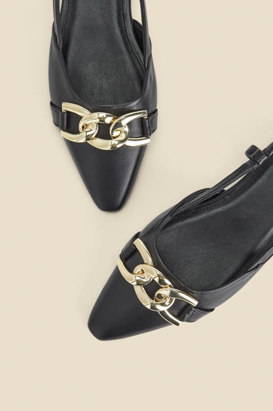 REASONS TO BUY:

Treat your feet
Softly pointed toes for a sleek silhouette
Elevated withe a luxe gold trim
Slingback style makes them perfect for summer
Style with tailoring for the 9-5
Wear with jeans and a blazer on weekends