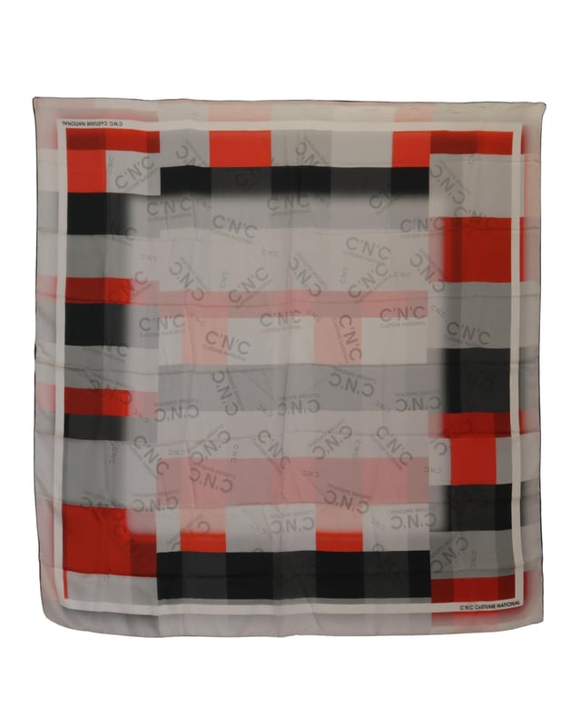 Brand: C&#8217;N&#8217;C COSTUME NATIONAL
  Material: 100% Silk
  Gender: Women
  Color: Gray red checkered print
  Logo details
  Made in Italy
  Size: 135cm x 135cm