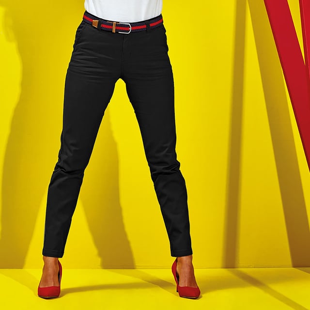 Womens classic fit chinos in a soft fabric finish. Zip fly with button fastening at waist. Belt loops. Two pockets to the side and two non-functional back pockets for styling. Sizing: XS: 8, S: 10, M: 12, L: 14, XL: 16, 2XL: 18.