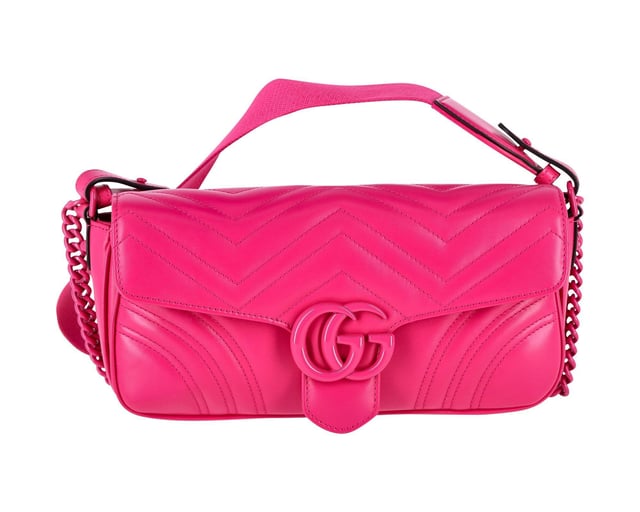 Gucci Medium GG Marmont Flap Matelass Shoulder Bag in Pink Leather