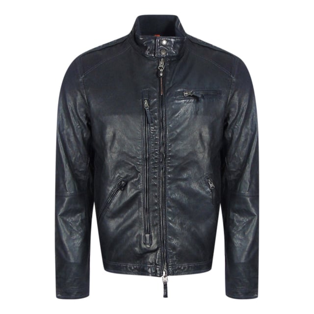 Blijf warm en stijlvol in de Parajumpers Donkerblauwe Jas. Deze luxe herenjas is gemaakt van lamsleer, met geisoleerde stof die warmte vasthoudt en beschermt tegen de elementen. Geef stijl niet op voor comfort - maak een statement!, Bovenmateriaal: 100% leer, Voering: 100% polyamide, Ritssluiting, Leren jas, Blauw leren jack
