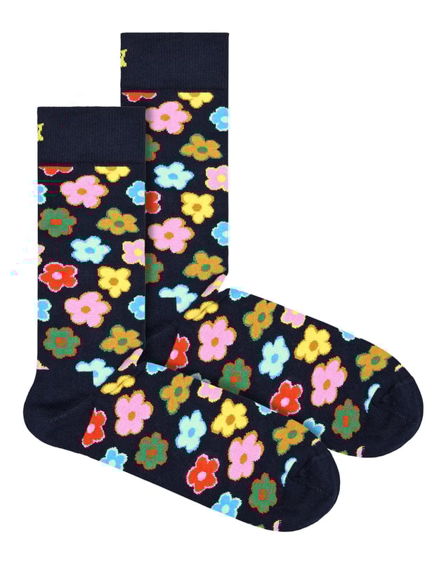 Happy Socks - Men’s & Ladies Novelty Flower SocksThinking about getting those feet looking groovy? These Novelty Socks with Funky Flower patterns by Happy Socks are a great pair for anyone who wants to jazz up their feet with a bit of flower power!They feature a 60’s style flower pattern on each sock, making them the perfect accessory for any outfit and will keep you feeling comfy all day long. Made with 86% combed cotton guaranteeing maximum comfort and softness. These Flower socks would make a perfect last minute gift for anyone.They're also reinforced at the heel and toe for extra durability, so they'll last even longer than you would expect from such a fun pair of socks. The black socks with colourful flower patterns are sure to brighten up any day!Happy Socks are a popular brand providing a high-quality sock that combines unique designs and craftsmanship. Mikael Söderlindh and Viktor Tell had a vision to spread happiness by turning an everyday essential into a colourful design piece.Today, Happy Socks has reached 90 countries and every continent. With Concept Stores all around the world, from LA to Tokyo, Happy Socks can be found in over 10,000 top fashion apparel boutiques.These socks are made from 86% Cotton, 12% Polyamide, 2% Elastane and come in 2 sizes: Men’s 6-11 UK & Ladies 4-7 UK. They come in Black with multicoloured flower patterns and they are Machine Washable.Extra Product DetailsHappy Socks Adult Novelty SocksSoft Combed Cotton1 Pair Per PackReinforced Heel & ToeFunky Colourful Flower PatternsA Perfect Gift IdeaSoft & ComfortableHappy Socks Branded2 Size OptionsMachine Washable