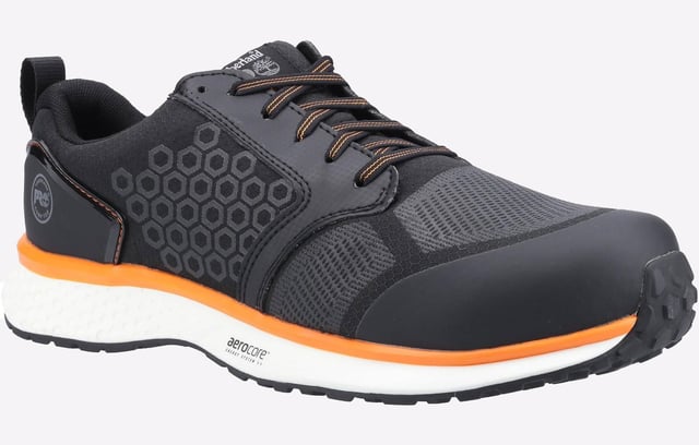 Reaxion safety-toe men's work shoes feature anti-fatigue and Aerocore technologies for the ultimate in all-day comfort and support.
- Breathable and moisturewicking lining with anti-microbial treatment for odour control
- Non-marking TPU compound and versatile lug design grips surfaces from slick floors to uneven terrain
- TPU-wrapped midsole delivers maximum energy return while resisting rips, abrasions and scuffs
- Anti-Fatigue Technology polyurethane footbed for shock absorption and energy return
- Non-Metallic puncture resistant puncture plate
- Composite Safety Toe Powered by Carbon Shield technology
- The ReBOTL material in this shoe contains at least 50% recycled PET