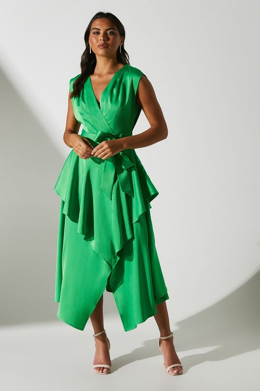 Satin Crepe Frill Layered Dress