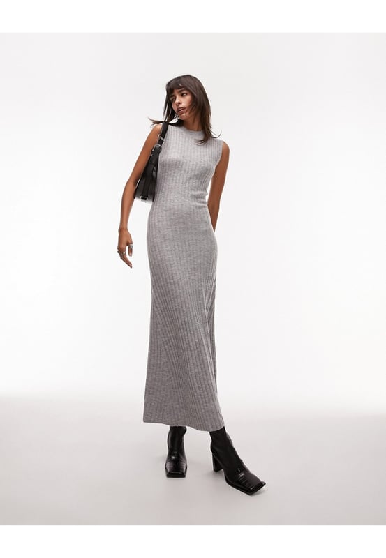 fitted lace wedding dress Rent Topshop Brushed Rib Roll Neck Midi Dress In Grey