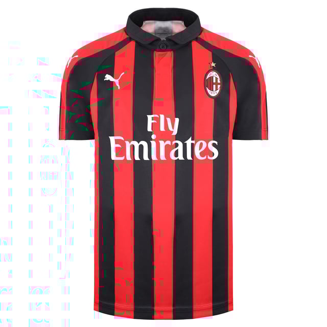 Puma AC Milan Korte Mouw Kraag Zwart/Rood Kinder Voetbalshirt Thuis 754421 06