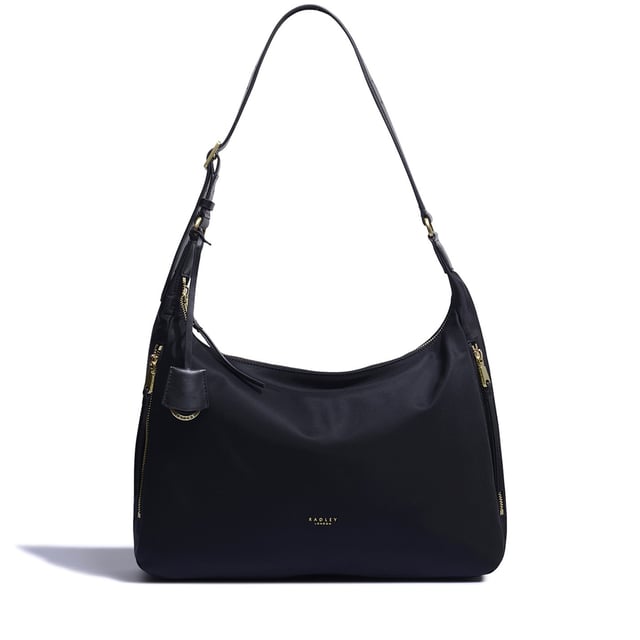 Bolso shopper Radley Finsbury Park para mujer, color negro, fabricado en poliéster. Cuenta con: cierre de cremallera superior, dos secciones de cremallera en los extremos, correa de hombro ajustable, detalle dorado y ancho 40 cm x alto 28 cm x profundidad 10 cm.