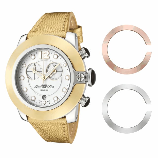 Glam Rock GR32105 - Herrenuhr Quarz aus Edelstahl• Material: Edelstahl• Glas: Saphir• Armband: Leder• Farbe: Gold• Wasserbeständigkeit: 100 m (10 ATM)• Gehäusegröße: 44 mm
