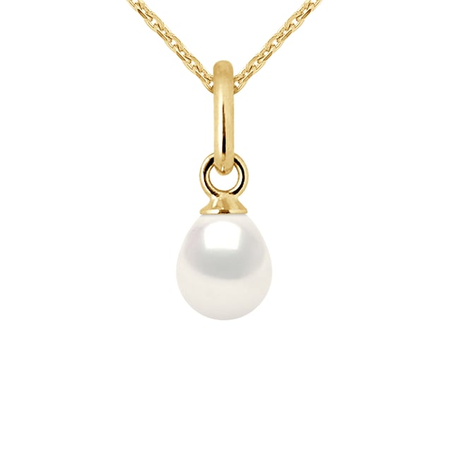 Bail hanger - Yellow Gold 750 duizendste - Zoetwater gekweekte parel 5-6mm pear - Wit - Deze hanger wordt geleverd met een vergulde ketting aangeboden - Wordt geleverd in een koffer met een certificaat van echtheid en een internationale garantie - Al onze sieraden zijn In Frankrijk.