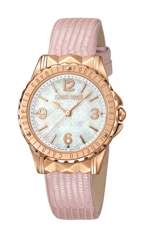 Roberto Cavalli Women s White Mother of Pearl Dial Pink Leather Watch