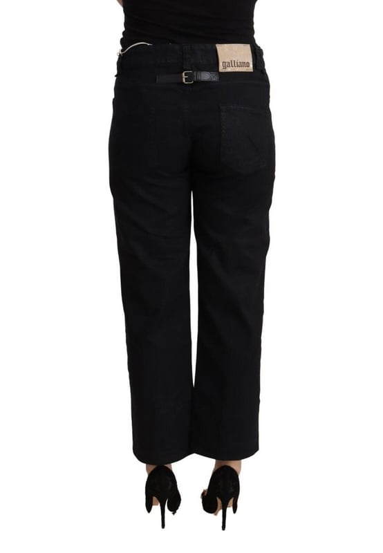 Brand: GALLIANO.\n  Material: 97% Cotton 3% Elastane.\n  Color: Black.\n  Style: High Waist Denim.\n  Closure: Zipper.\n  Logo details.