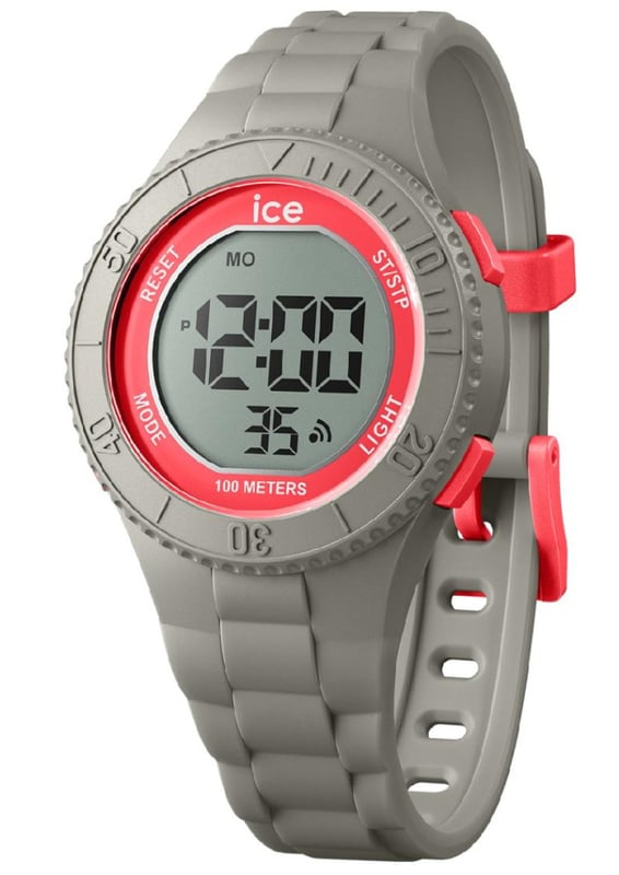 This Ice Watch Ice Digit - Dusty Coral Digital Watch for Child is the perfect timepiece to wear or to gift. It's Grey 34 mm Round case combined with the comfortable Grey Silicone watch band will ensure you enjoy this stunning timepiece without any compromise. Operated by a high quality Quartz movement and water resistant to 10 bars, your watch will keep ticking. It's digital time for Ice-Watch with the ICE digit - Dusty coral! Forget traditional hands and opt for the absolute comfort of this silicone watch. This Digital watch has a Calendar function: Day-Date , Stop Watch and Light High quality 19 cm length and 18 mm width Grey Silicone strap with a Buckle Case diameter: 34 mm,case thickness: 11 mm, case colour: Grey and dial colour: Red