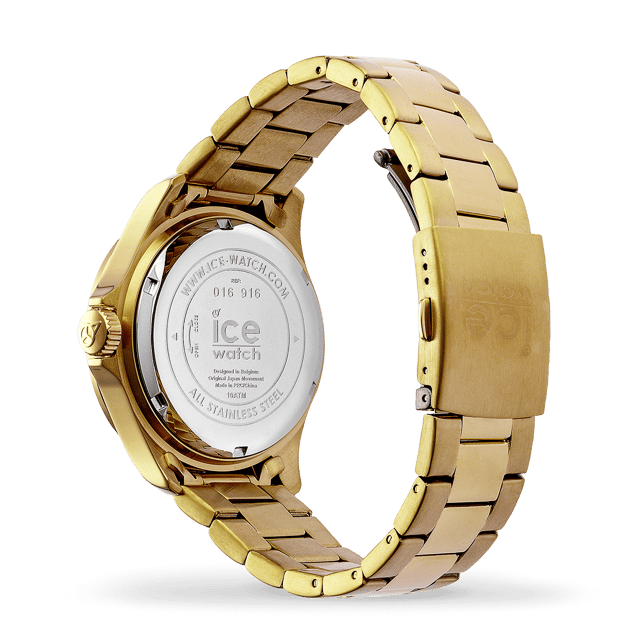 This Ice Watch Gift Box - Ice Steel - Classic Gold - M - Multicolour Jewel Analogue Watch for Women is the perfect timepiece to wear or to gift. It's Gold 40 mm Round case combined with the comfortable Gold Stainless steel watch band will ensure you enjoy this stunning timepiece without any compromise. Operated by a high quality Quartz movement and water resistant to 10 bars, your watch will keep ticking. This fashionable and classic watch matches any outfit at any occasion,it adds style to your life  This Analogue watch has a Calendar function: Date , Luminous Hands and Luminous Numbers. Comes in a set with a Multicolour Bracelet High quality 19 cm length and 19 mm width Gold Stainless steel strap with a Fold over with push button clasp Case diameter: 40 mm,case thickness: 12 mm, case colour: Gold and dial colour: Gold