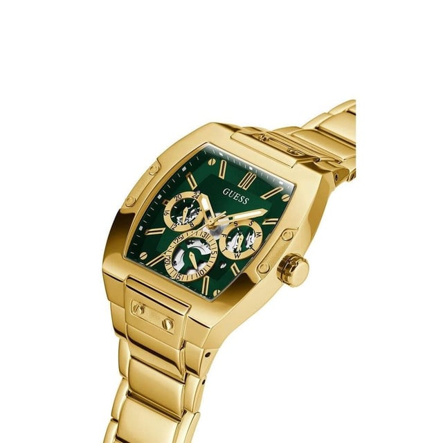 Specification Details Brand Guess Model GW0456G3 Barcode Number 0091661530524 Gender Men's Case Size N/A Case Material Stainless steel Case Colour Gold Dial Colour Green Band Material Stainless steel Band Colour Gold Movement N/A Chronograph Yes Water Resistance N/A