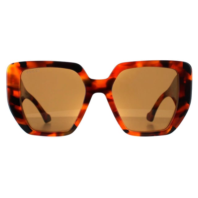 Gucci Square Womens Havana Brown GG0956S  Sunglasses have a super chunky acetate frame with wide temples and an extra large interlocking metal GG logo.