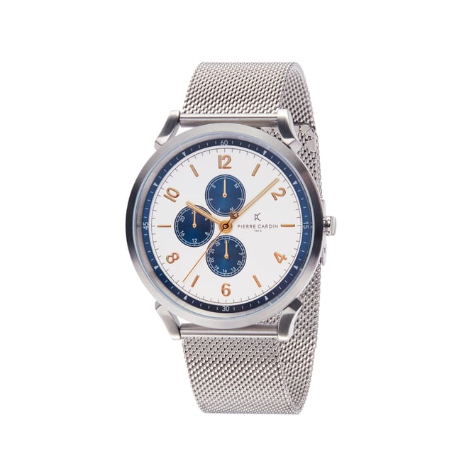This Pierre Cardin Pigalle Nine Multi Dial Watch for Men is the perfect timepiece to wear or to gift. It's Silver 44 mm Round case combined with the comfortable Silver Stainless steel watch band will ensure you enjoy this stunning timepiece without any compromise. Operated by a high quality Quartz movement and water resistant to 3 bars, your watch will keep ticking. This sporty and trendy watch is a perfect gift for New Year, birthday,valentine's day and so on  -The watch has a calendar function: Day-Date, Luminous Hands, 24-hour Display High quality 21 cm length and  21 mm width Silver Stainless steel strap with a Fold over clasp Case diameter: 44 mm,case thickness: 8 mm, case colour: Silver and dial colour: Multicolour