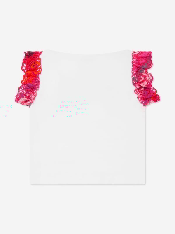 Emilio Pucci embody passion and high quality craftsmanship in their beautiful aesthetics. This girls logo t-shirt in white is a captivating choice. Crafted in refined cotton with silver 'Pucci' sequin detailing in the centre. It is a piece to love and adore. She will look and feel divine.  Crew Neck Short Sleeves  Straight Hem 100% Cotton