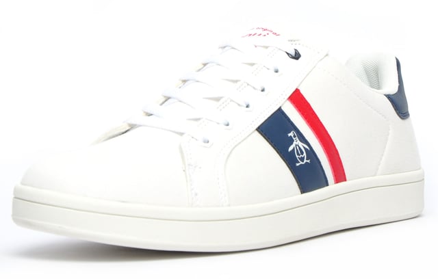 Tap into sleek, contemporary casual style with these Steadman trainers from iconic menswear brand, Penguin Original. The Penguin Steadman is a sleek and refined everyday trainer thats packed full of authentic American retro styling. Bringing heritage inspired style to your casual outfits, the Penguin Steadman is a versatile choice for the new season. Crafted from a textile canvas upper and featuring stripe detailing to the sides finished with Penguin branding to the tongue, side and heel, this is a must have trainer for any stylish man looking to elevate his casual look.
 - Canvas / textile upper
 - Soft padded interior
 - Textured vulc outsole
 - Classic lace up fastening
 - Original Penguin branding throughout
 Please Note:
 This trainer is being sold as a B grade as there are imperfections in the way of small stain marks which are visible on the heel of the shoes. These imperfections are minimal and when worn with trousers the marks will probably not be visible. Once the shoes have been worn once or twice the marks / imperfections will blend in with the overall look. If you are unhappy with your purchase, we will be happy to accept the shoes back as long as they are unworn.