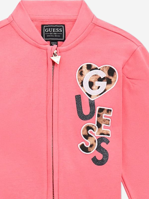 Introducing the iconic Girls Logo Zip Up Top in Pink from Guess ‚ an essential for AW2024. Seamlessly blending luxury with practicality, here's why it's a must-have for any girl's wardrobe:‚ Signature Guess Style: Features the chic Guess logo, adding a touch of high-end allure.‚ Vibrant Pink Hue: Stand out with its eye-catching, stylish pink shade perfect for any occasion.‚ Comfort &amp; Quality: Crafted from premium materials, ensuring all-day comfort.Elevate her style this season with the Girls Logo Zip Up Top in Pink. Perfect for versatile, fashionable looks!