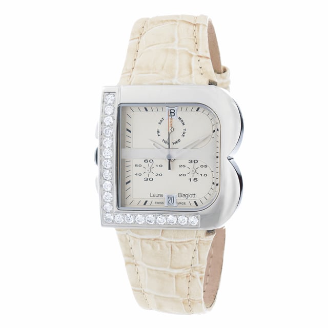 Laura Biagiotti LB0002L-CD - Damenuhr Quarz aus Edelstahl• Material: Edelstahl• Glas: Mineral• Armband: Leder• Farbe: Silber• Wasserbeständigkeit: 0 m (0 ATM)• Gehäusegröße: 33 mm
