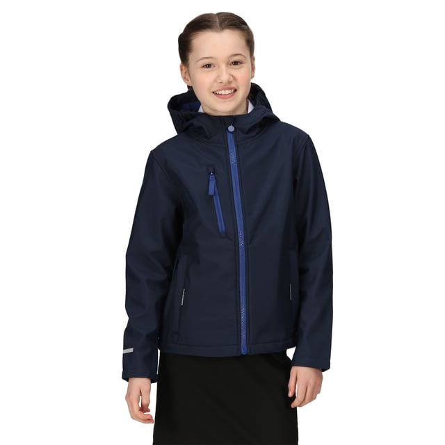 Material: 100% Polyester. Lining Material: 100% Fleece. Lining: Contrast. Fabric: Softshell, Woven. Design: Reflective Detail. Fabric Technology: Breathable, Waterproof, XPT. 3 Layer Membrane, Contrast Zip, Inner Zip Guard. Neckline: Hooded. Sleeve-Type: Long-Sleeved. Hood Features: Elasticated, Grown On Hood. Pockets: 2 Zip Pockets, 1 Chest Pocket, Zip. Fastening: Full Zip. 10000g/m¬≤/24hrs. Sustainability: Made from Recycled Materials.