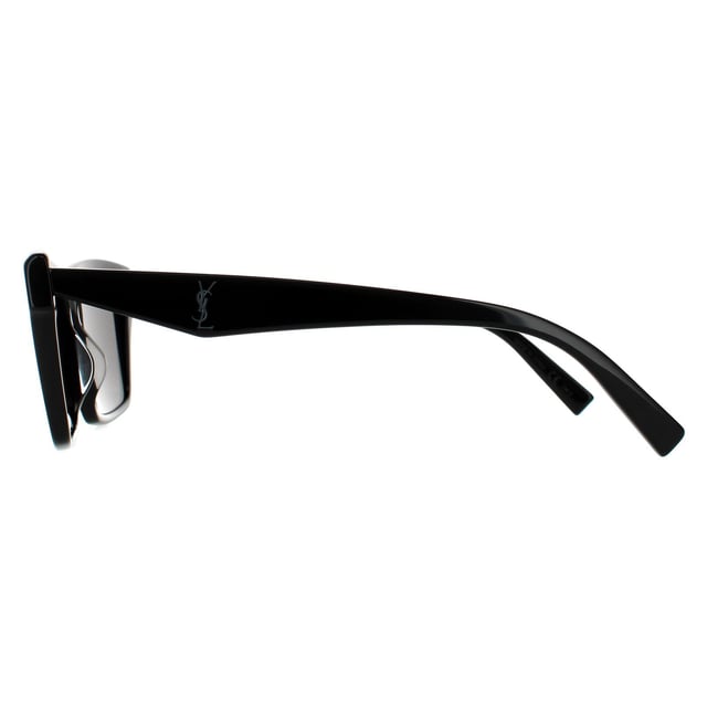 Saint Laurent Rectangle Unisex Shiny Black Dark Grey Sunglasses Saint Laurent are a statement bold design with Mongram YSL logo on the winged temples and a strong top frame for a contemporary fashionable look.