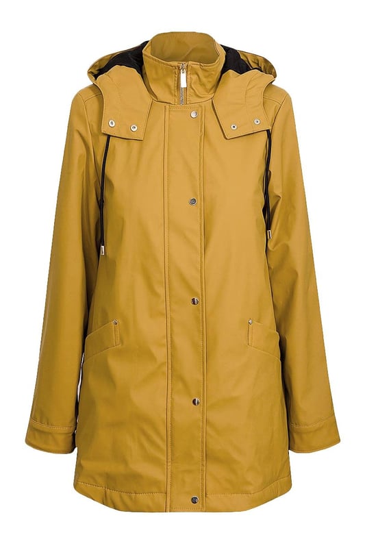 This waterproof jacket will keep you warm and dry with a lined hood, custom drawstring, and high neckline to keep the weather out. The quilted lining adds extra comfort while the zip-through fastening and press-stud storm flap provide additional protection. Made from high-quality PU, this jacket is both durable and stylish.

Rubberised waterproof fabric
Outer: 100% polyurethane, Lining 100% Polyester
Lined Hood

Zip and Popper Front Fastening
2 Front Pockets
28" Shoulder to Hem
Sizing: As expected¬†
Fit: Boxy