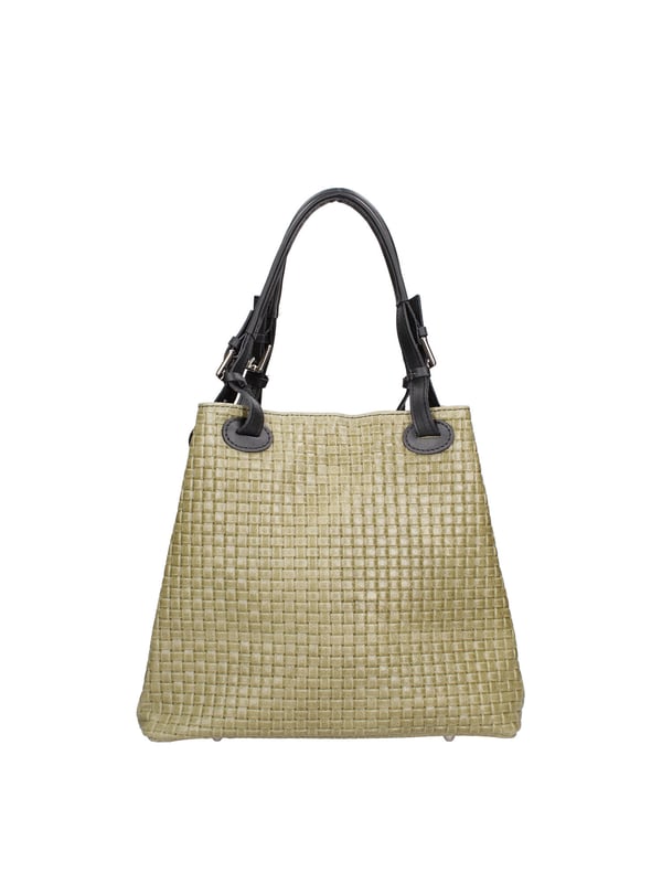 Dames shopper met magnetische knoopsluiting. twee binnenzakken met ritssluiting en één open binnenzak. afwezige externe zakken. verstelbare en afneembare lederen schouderband. Leren handvat. één binnenvak.  extern materiaal. gevoerd met 70% katoen - 30% polyester binnenkant. Afmetingen: 32x29x17 cm. Gemaakt in Italië