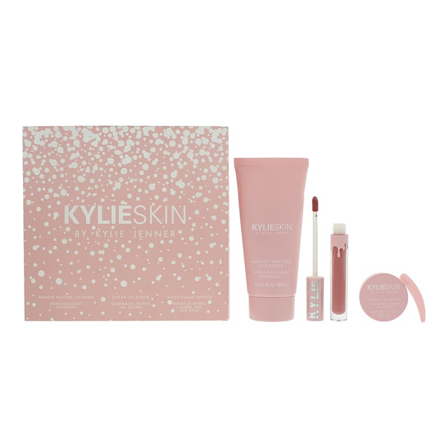 The Kylie By Kylie Jenner Kylie Skin 3 Piece Gift Set is a fabulous collection designed to elevate your skincare and beauty routine. This set includes a 120ml cleanser that gently removes makeup and impurities, leaving your skin feeling fresh and clean. Accompanying the cleanser is a 10g lip scrub, perfect for exfoliating and hydrating your lips for a smooth, soft finish. Completing the set is a 3ml liquid lipstick, offering a vibrant pop of colour with a comfortable, long-lasting wear. Housed in stylish packaging, this gift set is ideal for anyone looking to indulge in Kylie’s beauty essentials or to give as a thoughtful gift to a friend.