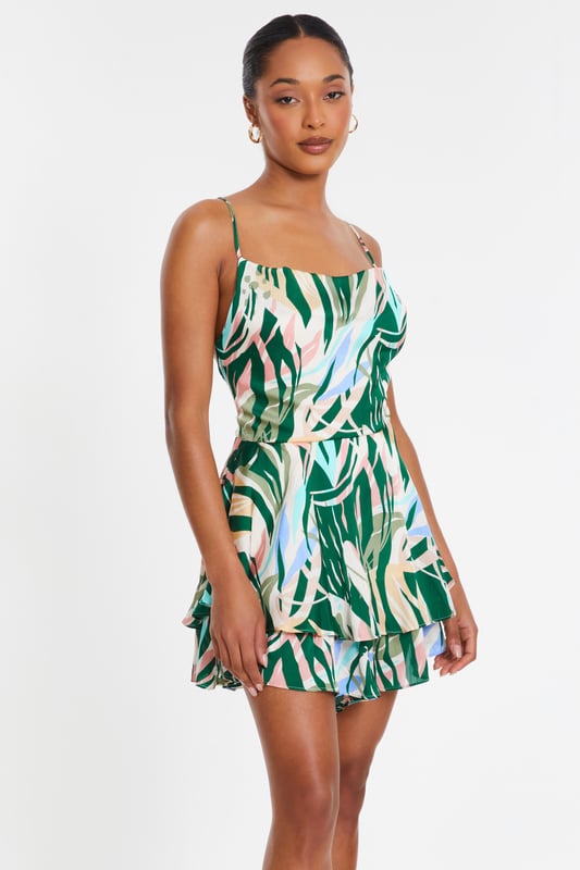 - Tropical print - Satin finish - Cowl neckline - Cross back design - Model height: 5 7" - Model wears uk 8 / us 4 / eur 36 - Always check the wash care label, cool hand wash with mild detergent