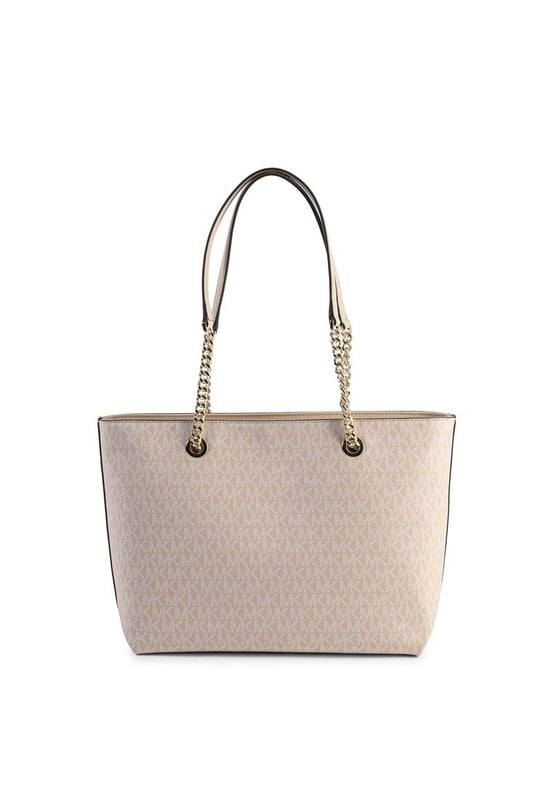 Elegante bolso de mano de Michael Kors.
  Detalle de cremallera frontal y cadena.
  Fabricado con un 894 % de PVC un 96 % de poliester y un 1 % de poliuretano.
  Medidas 32X25X14 cm.
  Color nude.
  Hecho en Myanmar.
  Disenado para mujeres.