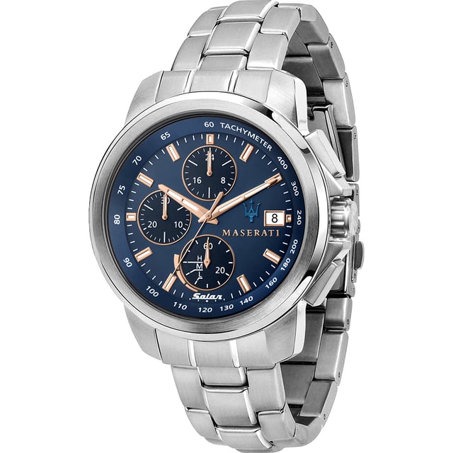 Stijlvol heren horloge van het merk Maserati. Het horloge heeft een polsbandje dat ook kleiner gemaakt kan worden, de kast heeft een diameter van 45 mm en het uurwerk is van Quartz.  Merk: MaseratiModelnaam: R8873645004 (45mm)Categorie: heren horlogeMaterialen: edelstaalKleur: zilver, blauw