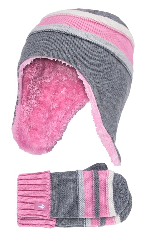 Children love winter, but without the right hat and gloves, they can quickly get too cold to enjoy it! The Heat Holders range of children’s thermal hats, mittens and gloves will keep them warm whatever the weather. With hi-tech HeatWeaver® thermal lining to keep kids warm even in the very coldest conditions, this range of hats and mittens are warm, comfortable, and stylish! For active kids, there are stylish hats and gloves to keep your child's ears warm no matter how long they stay outside! This range of girls hats and mittens features Heatweaver insulation which is a plush fur-like lining that maximises the amount of warm air held close to the skin, keeping your kids heads, ears and hands warmer for longer! Heat Holders are recognised for their incredibly warm use of materials especially, their developed thermal yarn which provides high performance insulation against cold with superior moisture breathing abilities. Crafted with stretchable construction, these hats and mittens contours around the natural shape of your child's head and hands for a better, improved fit. If you're looking to keep your daughter warm with the perfect Winter essentials, these hats and mittens will do just the trick! Featuring striped colours and designs, these matching hats and gloves are lined with soft thermal inner brushed lining that maximises warmth and comfort. The mittens have a long turn over cuff enabling your child to adjust the length of the mitten around your wrist. The flappy ears fit loosely yet comfortably around the ears to retain heat and warmth close to the skin.