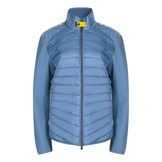 Chaqueta Parajumpers Blue Stone, tres bolsillos delanteros con cremallera, parche PJS en la manga izquierda, chaqueta 100% poliamida, cintura y mangas elásticas