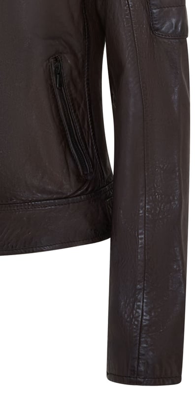 This stylish leather jacket offers a modern take on classic biker style. Crafted from soft lamb leather, it combines comfort and durability with a sleek and edgy aesthetic.

Key Features:

Soft Lamb Leather: Ensures comfort and a luxurious feel.
Modern Biker Style: Features a stand-up collar, zipper closure, and angled pockets.
Functional Pockets: Includes two zippered chest pockets and one interior pocket for secure storage.
Adjustable Waist: The buckle at the hem allows for a customized fit.
Edgy Details: The quilted shoulder panels add a touch of visual interest and enhance the jacket's biker-inspired look, while also providing additional protection.
Quilted Shoulder and Sleeves: The quilted design offer added protection and a stylish touch.
This jacket is perfect for those who want a versatile and stylish piece that can elevate any outfit.