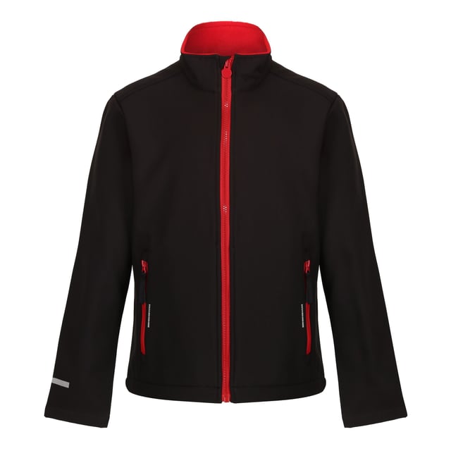Material: 100% Polyester. Lining Material: 100% Fleece. Fabric: Softshell, Stretch, Woven. Design: Plain. Fabric Technology: Warm-Backed. 2 Layer, Inner Zip Guard, Reflective Detail. Neckline: Hooded. Sleeve-Type: Long-Sleeved. Pockets: 2 Zip Pockets, Lower Pocket. Fastening: Zip. Sustainability: Made from Recycled Materials. Suitable for: Screen-Printing, Transfer Printing, Vinyl Print.
