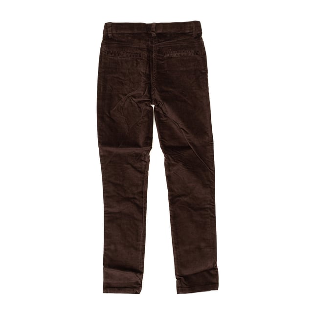 Long suede pants.
 Waistband with belt loops.
 Adjustable waistband with internal elastic.
 Button and zipper closure.
 Open pockets on the front.
 Open pocket on the back.
 Embroidered details on the back pockets.
 Composition: 98% Cotton.-2% Elastane.
 Care:
- Wash at max. 30ºC.
 - Do not use bleach.
 - Iron at low temperature.
 - Supports dry cleaning.
 - Do not use dryer.
