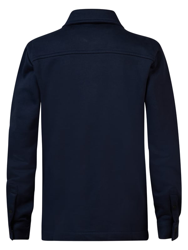 Overshirt aus Sweatstoff mit langen Ärmeln. Dieses Hemd verfügt über einen klassischen Kragen, einen Druckknopfverschluss, zwei Brusttaschen mit Druckknopfverschluss und ein Emblem auf einer Brusttasche. Das Overshirt ist mit Druckknöpfen an den Ärmeln versehen. Haben Sie Schwierigkeiten, sich zwischen zwei Größen zu entscheiden? Dann wählen Sie die größere Größe. Sweatstoff, klassischer Kragen, Druckknopfverschluss, zwei Brusttaschen, 100 % Baumwolle.