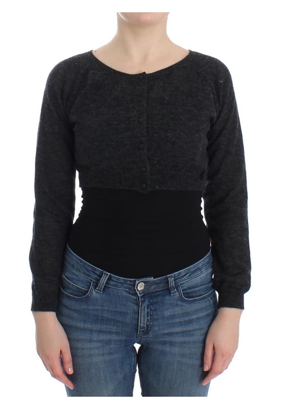 Brand: Ermanno Scervino
  Style: Cropped Sweater
  Material: 25% Alpaca 45% Wool 30% Polyamidica
  Color: Dark Gray
  Closure: Button
  Details: Logo
  Origin: Made in Italy