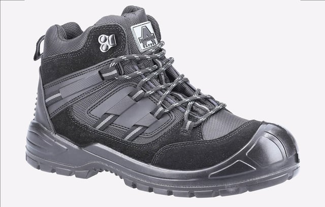 Lightweight safety hiker crafted with suede leather and breathable nylon mesh upper, injected PU scuff cap, steel toe, steel midsole and dual density PU outsole.
- Trendy and Lightweight Safety Hiker
- Upper is made with Suede and Breathable Mesh With Moulded Rubber Overlay
- Rubber Heel Stabiliser for Durability
- Padded Tongue and Collar for Comfort
- Comfortable and Removable EVA Footbed
- Injected Moulded PU Scuff Cap for Extra Durability. Ideal when working on the knees
- Dynamic and Raised Injected PU Midsole Clasps the Upper to Provide Incresed Protection