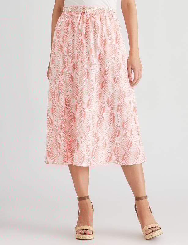 KATIES Womens Skirts Midi Summer Pink Linen A Line