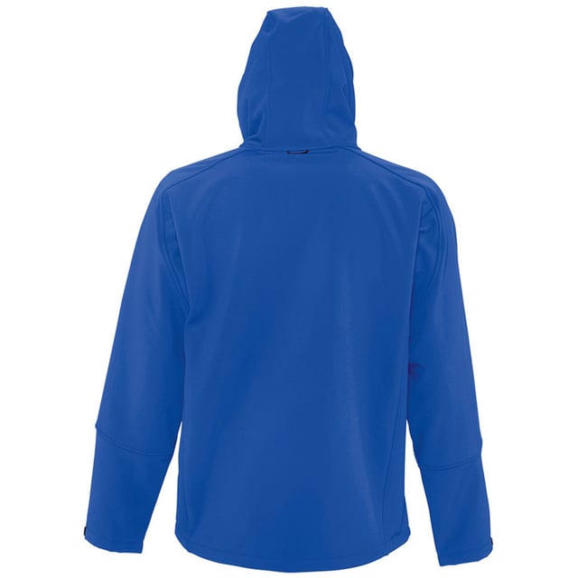 Breathable, windproof and water resistant. Taped neckline. Hood with adjustable drawcord. Collar high full zip with inner storm flap and chin guard. Two front zip pockets and one right chest zip pocket. Tear release adjustable cuffs. Adjustable drawcord at hem. Drop tail. Access for decoration. Material: Stretch soft shell fabric has a 94% polyester/6% elastane outer, membrane and polyester fleece backing. Chest (to fit): XS(35/36), S(36/38), M(38/40), L(41/42), XL(43/44), XXL(45/47), 3XL(47/49).